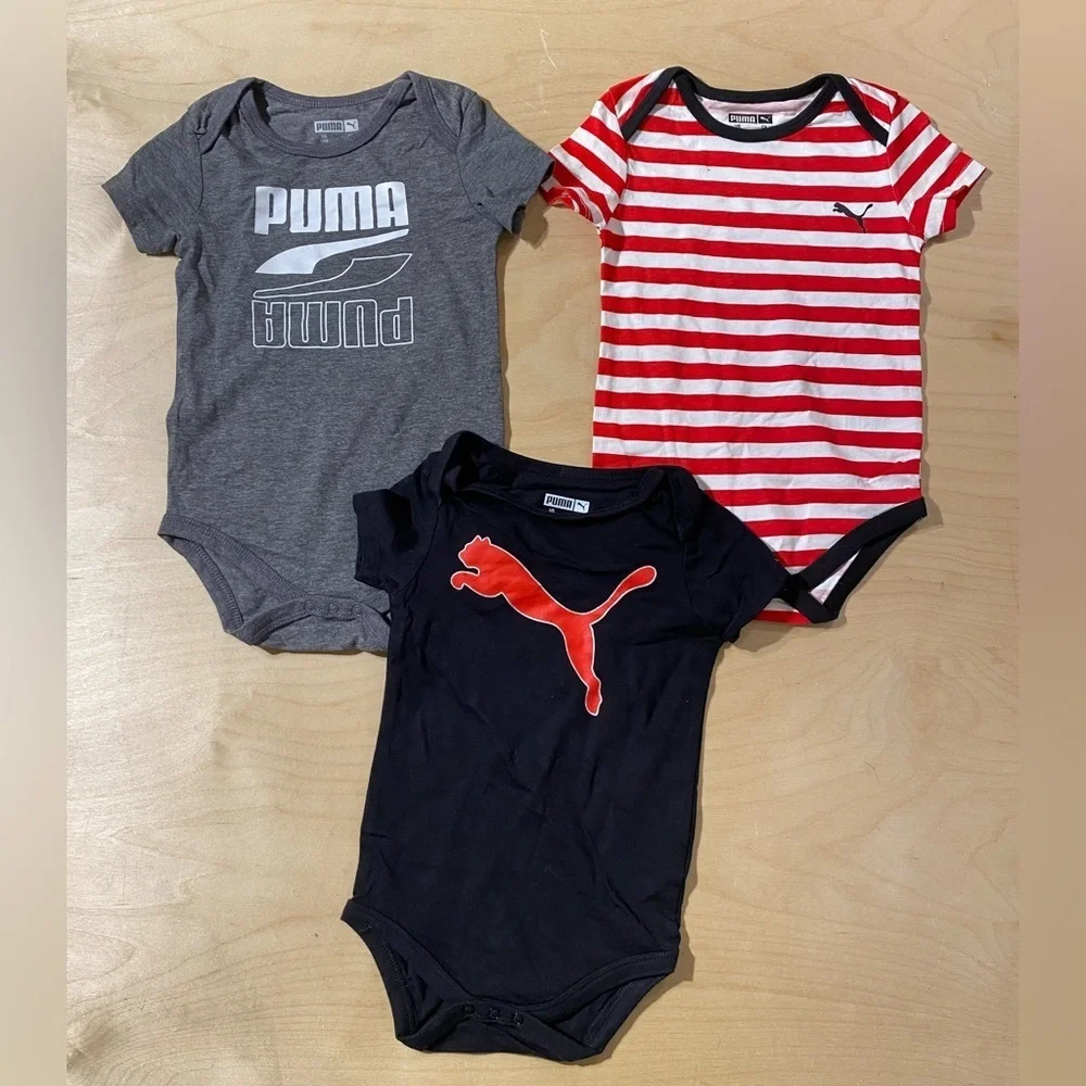 Puma Kids Bodysuit Trio - Gray, Red, and Black 18 M (PF)